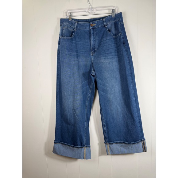 HALARA Denim - Halara Flex Denim Wide Leg Crop Jeans Womens XL Blue High Rise Stretch Pants